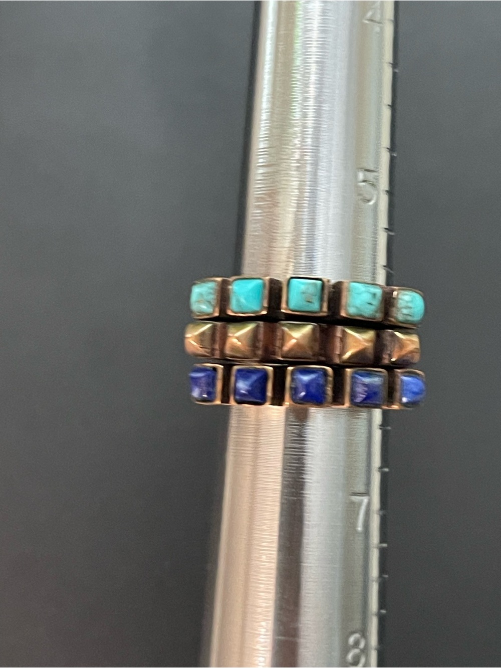 Stackable Turquoise and Lapis Square Stone Rings - Women Jewelry